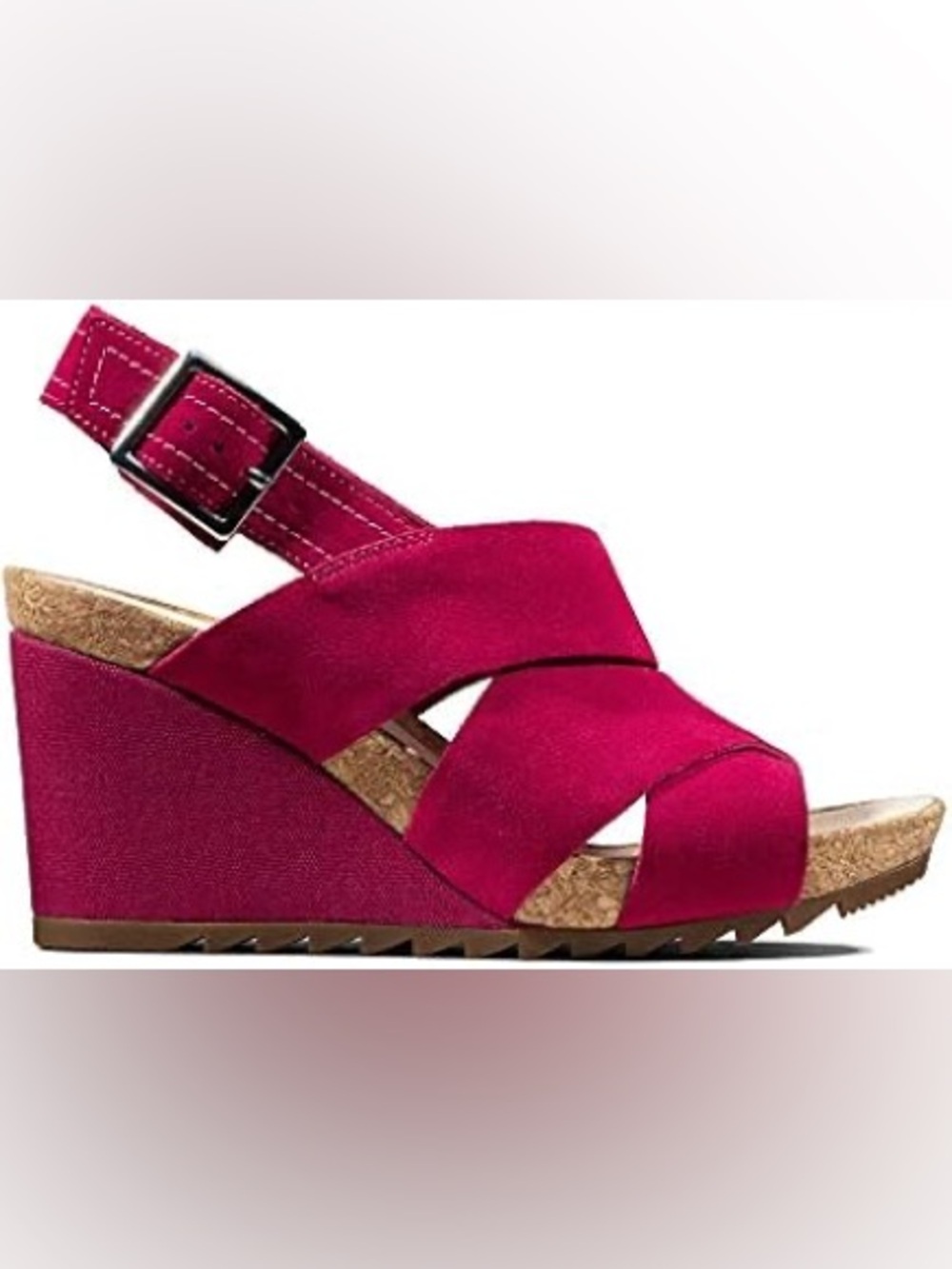 Clarks Flex Sand Fuchsia Pink Suede Crisscross Wedge Sandals